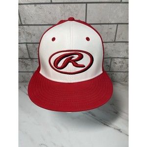Rawlings Logo Baseball Men's The Game Fitted Cap Hat White Red Size: Medium
